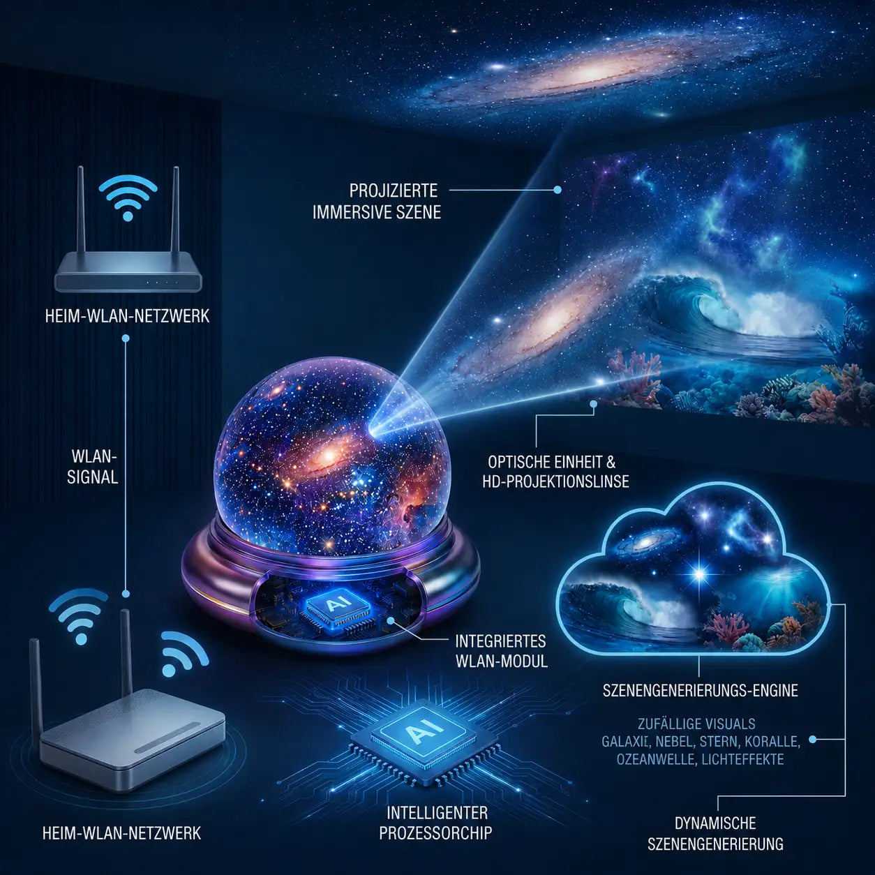 Topacme® Galaxy-Nachtlicht-Projektor für Schlafzimmer
